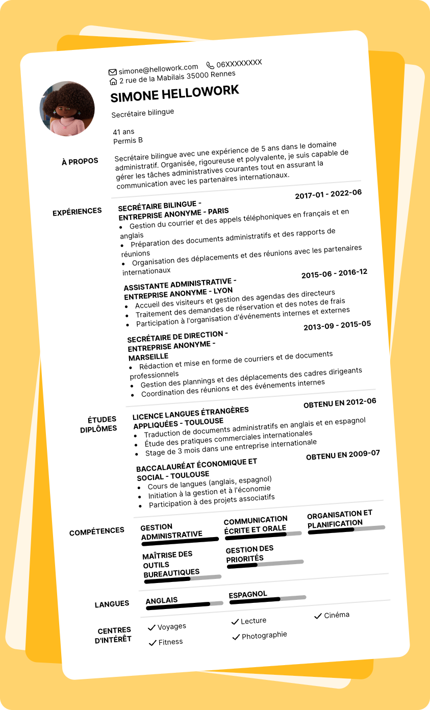 Modèle CV Secrétaire bilingue Exemple CV Secrétaire bilingue