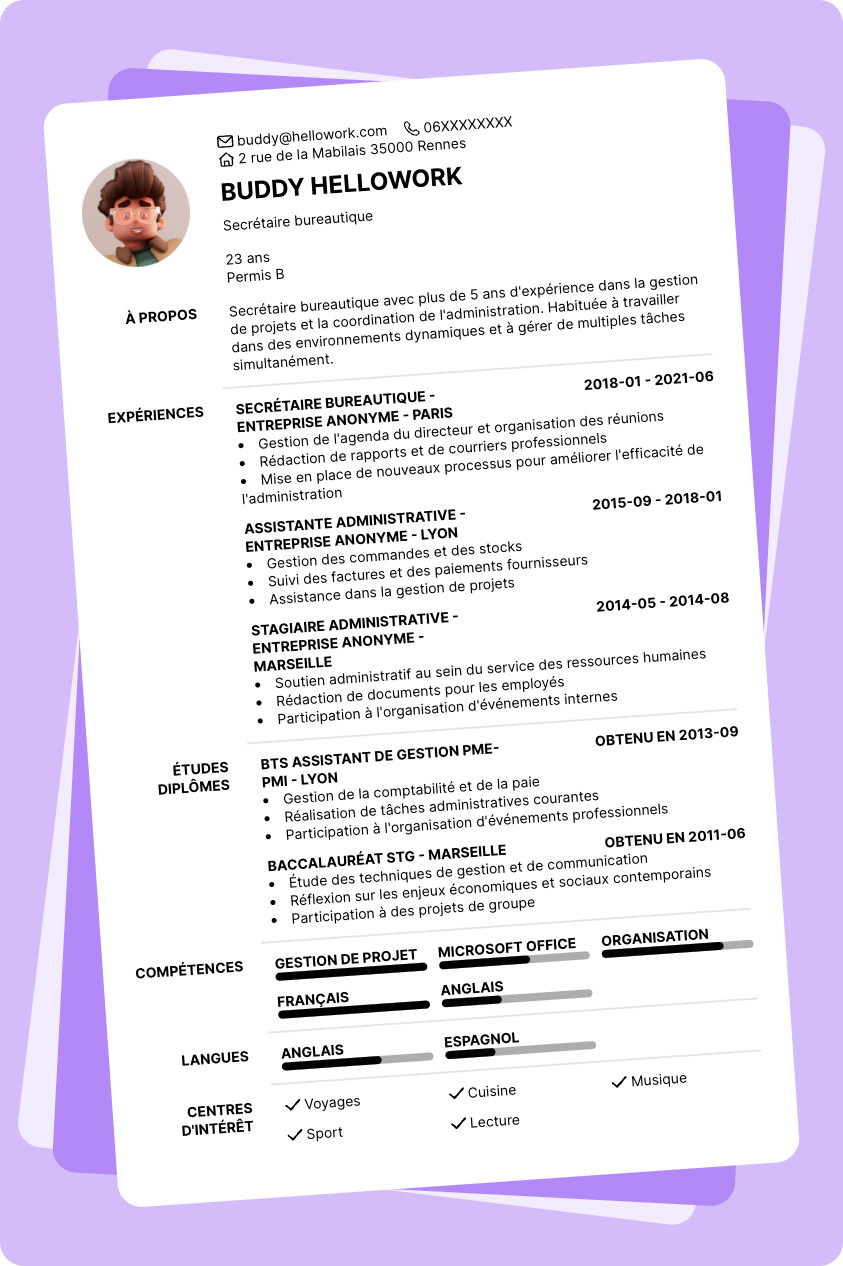 Modèle CV Secrétaire bureautique Exemple CV Secrétaire bureautique