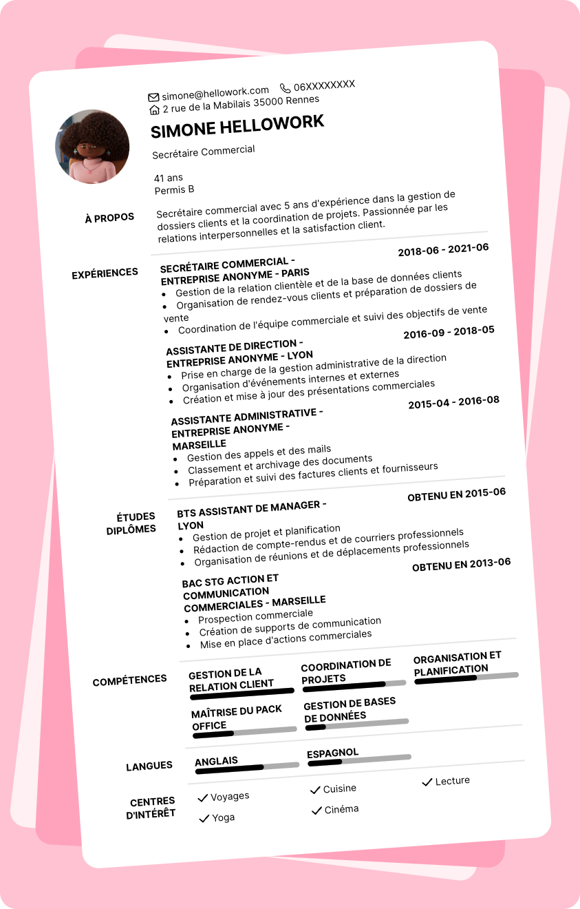 Modèle CV Secrétaire commerciale Exemple CV Secrétaire commerciale