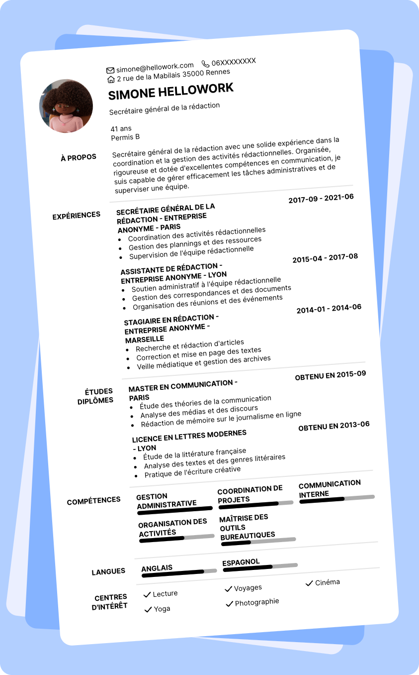 Modèle CV Secrétaire de rédaction Exemple CV Secrétaire de rédaction