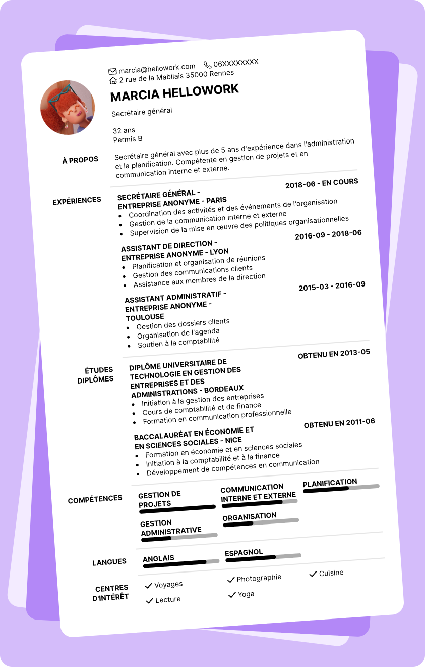 Exemple CV Secrétaire général