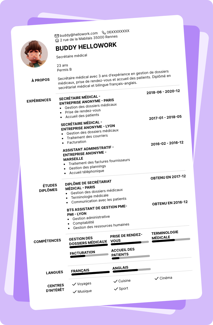 Modèle CV Secrétaire médical Exemple CV Secrétaire médical