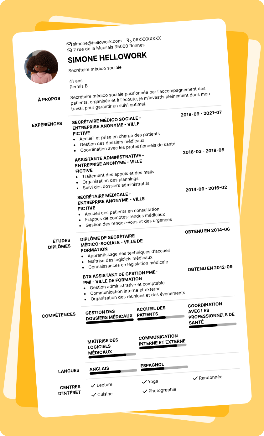 Exemple CV Secrétaire médico sociale