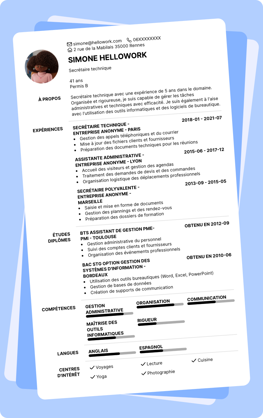 Modèle CV Secrétaire technique Exemple CV Secrétaire technique
