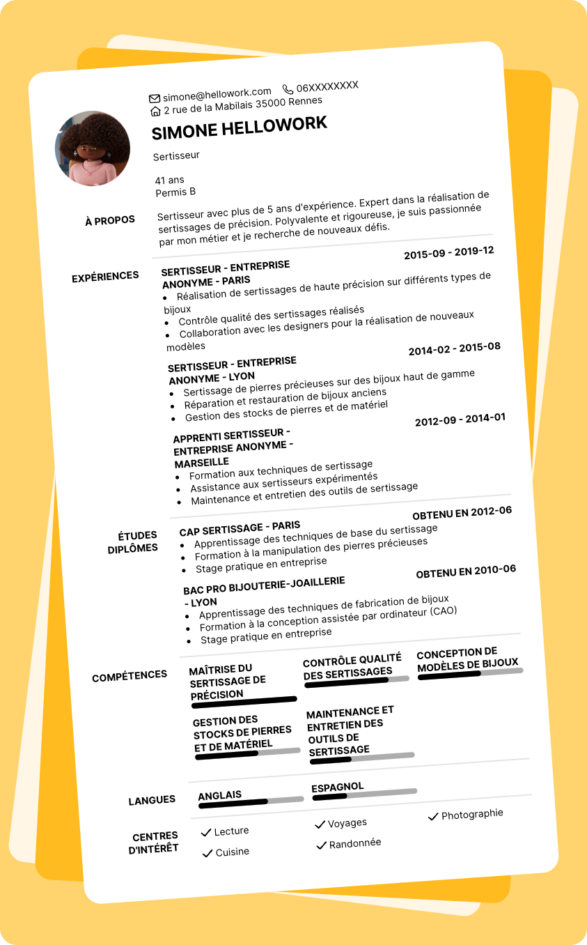Modèle CV Sertisseur Exemple CV Sertisseur