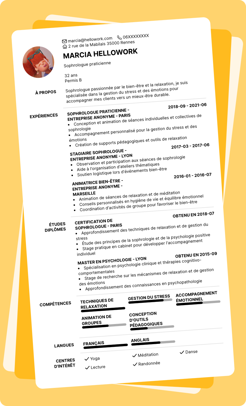 Modèle CV Sophrologue Exemple CV Sophrologue
