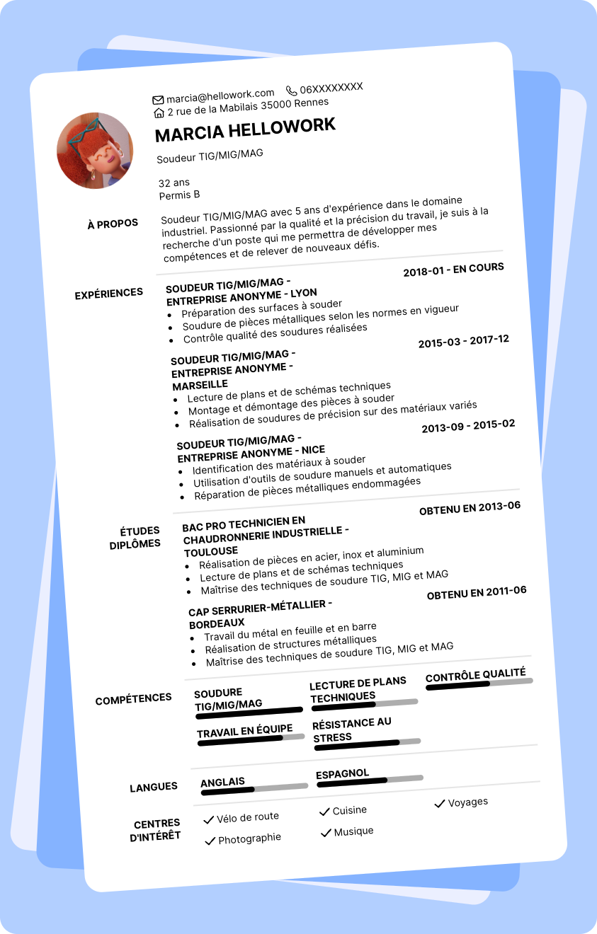 Exemple CV Soudeur TIG