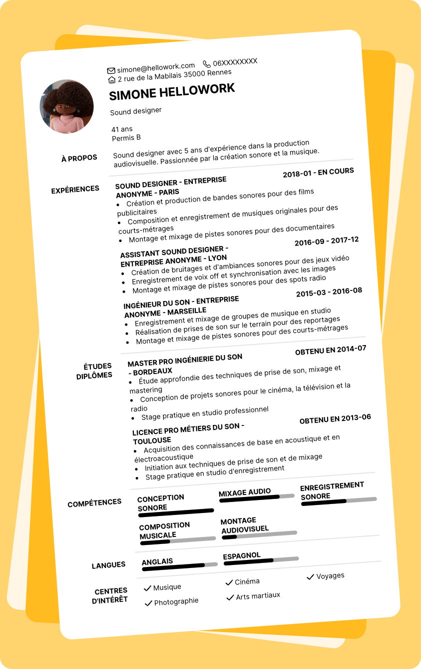 Exemple CV Sound designer