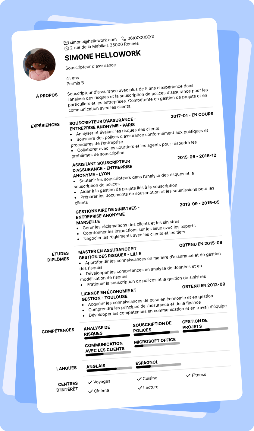 Exemple CV Souscripteur assurance
