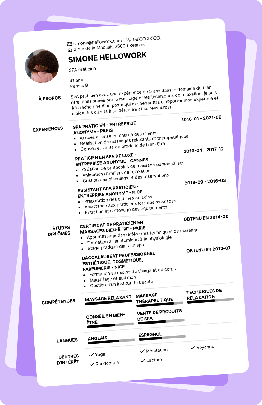Exemple CV SPA praticien