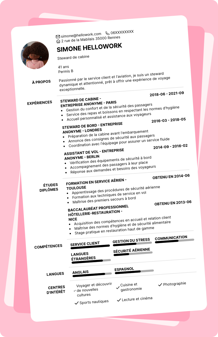 Modèle CV Steward Exemple CV Steward
