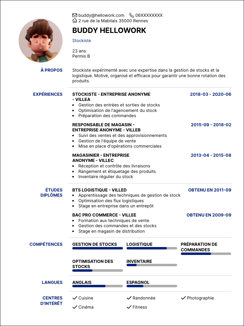 Modèle CV Stockiste Exemple CV Stockiste