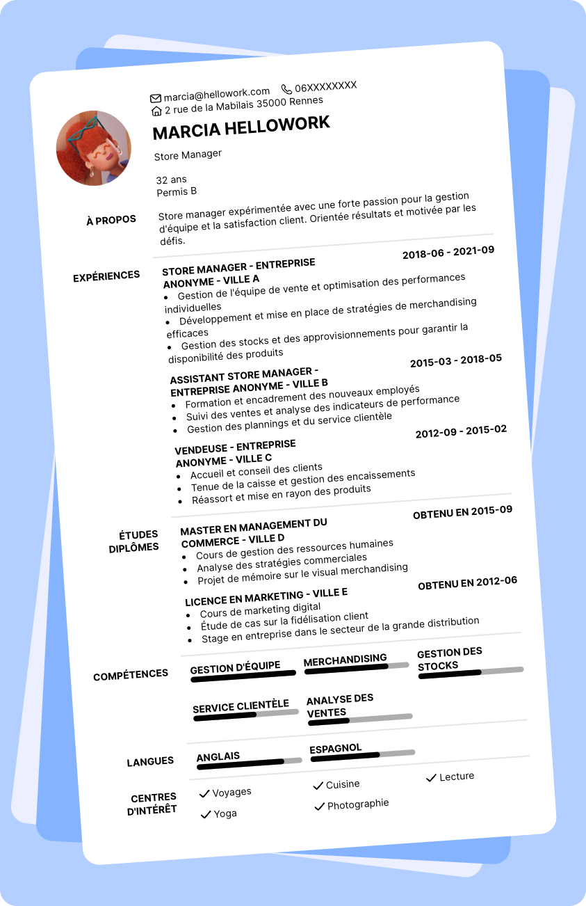 Modèle CV Store manager Exemple CV Store manager