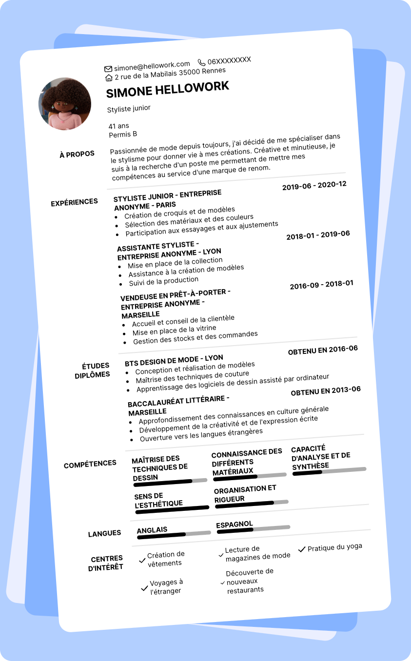 Exemple CV Styliste