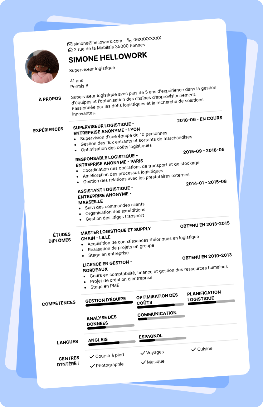 Modèle CV Superviseur logistique Exemple CV Superviseur logistique