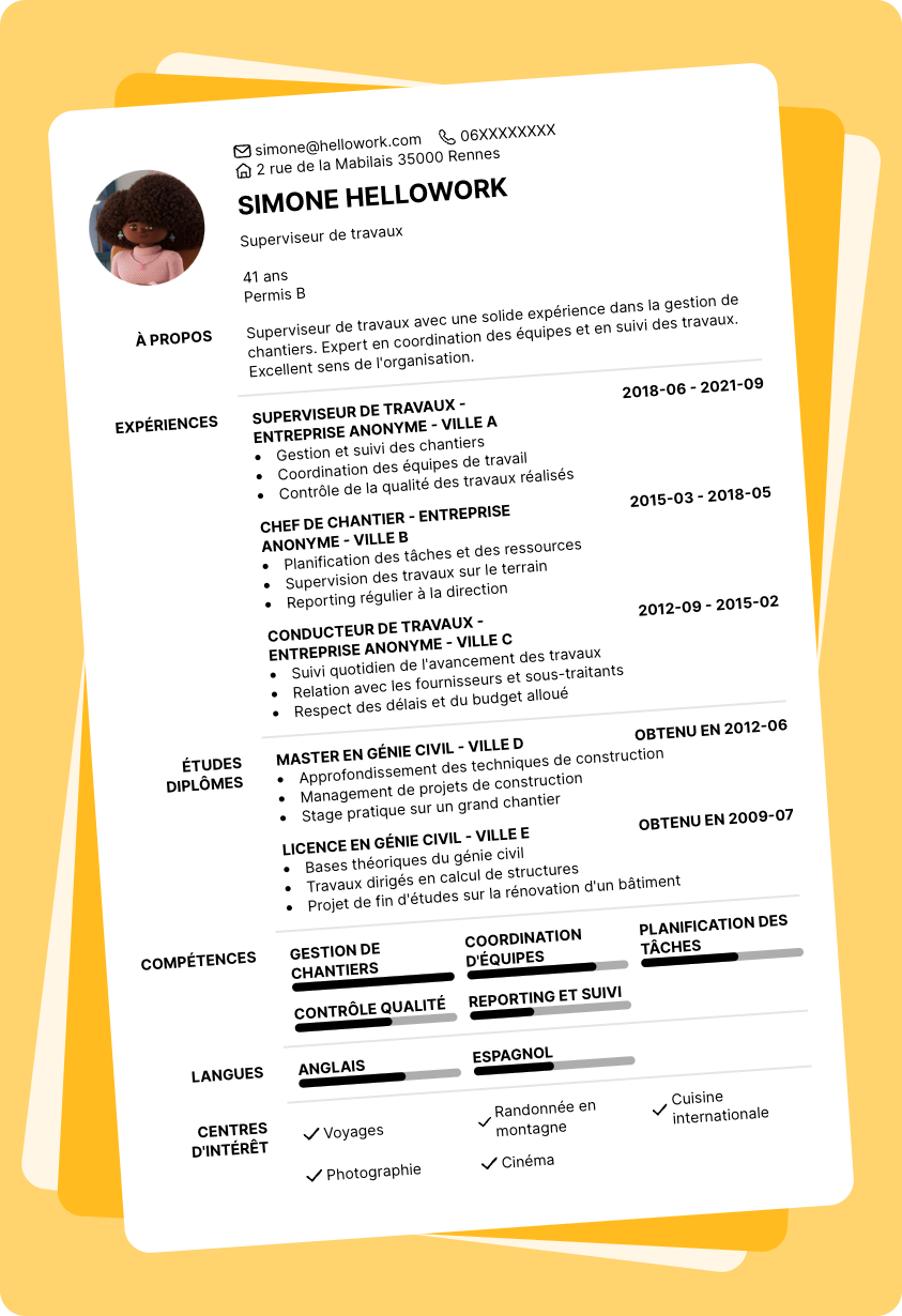 Exemple CV Superviseur de travaux