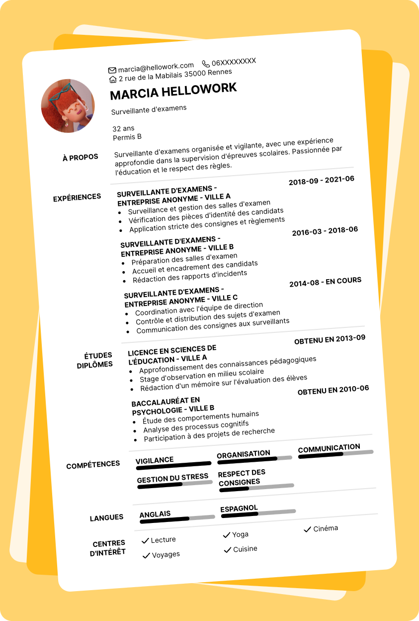 Exemple CV Surveillant d'examens