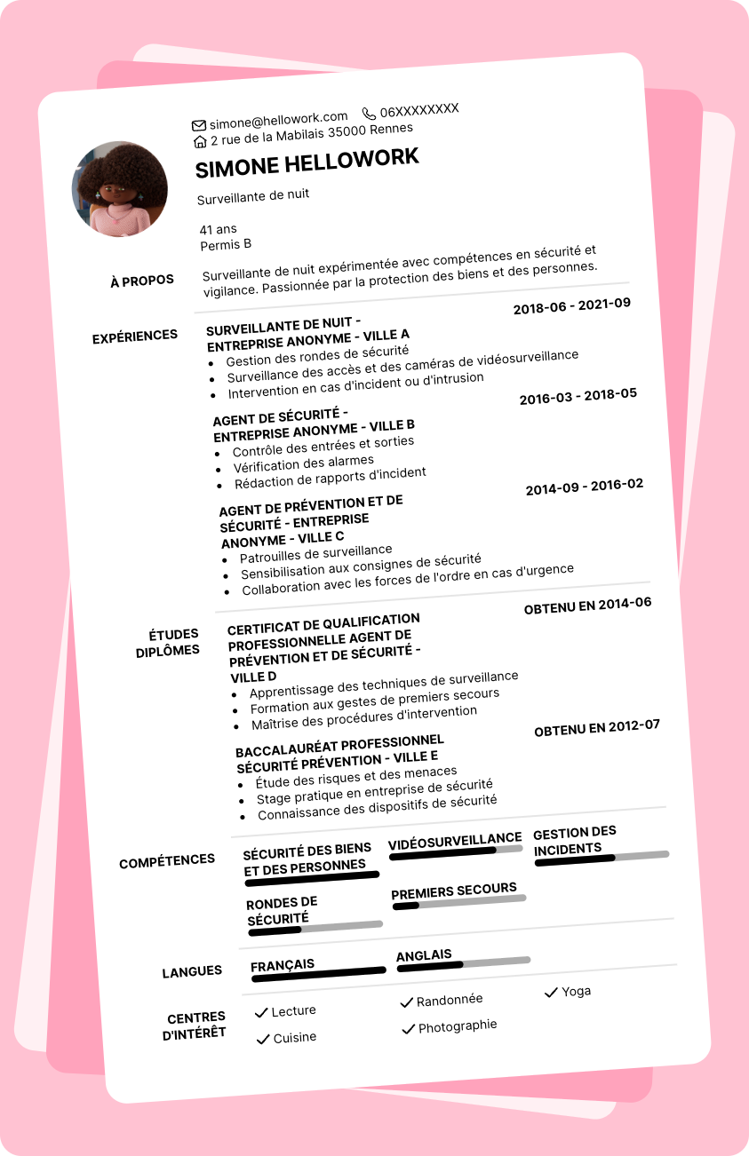 Exemple CV Surveillant de nuit