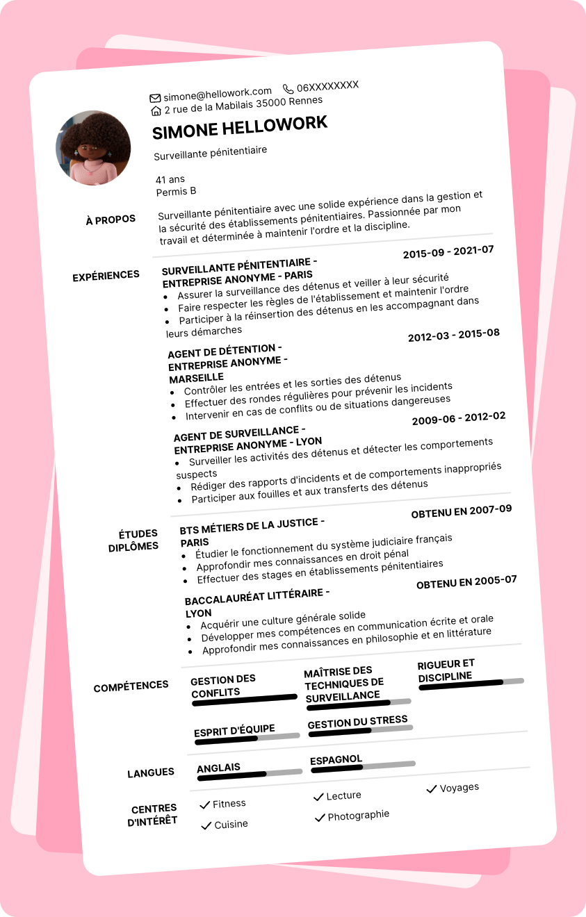 Exemple CV Surveillant pénitentiaire