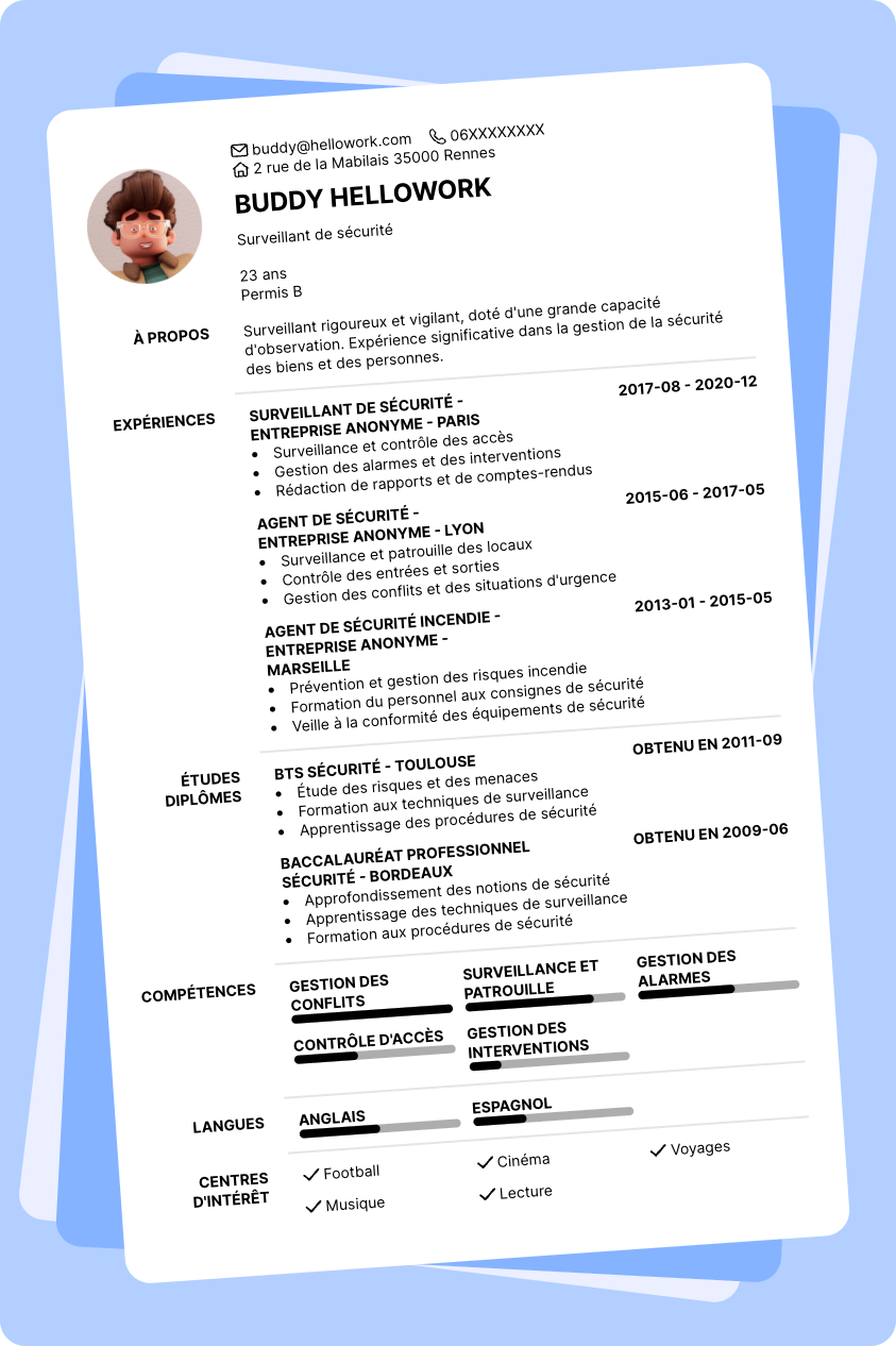 Modèle CV Surveillant Exemple CV Surveillant