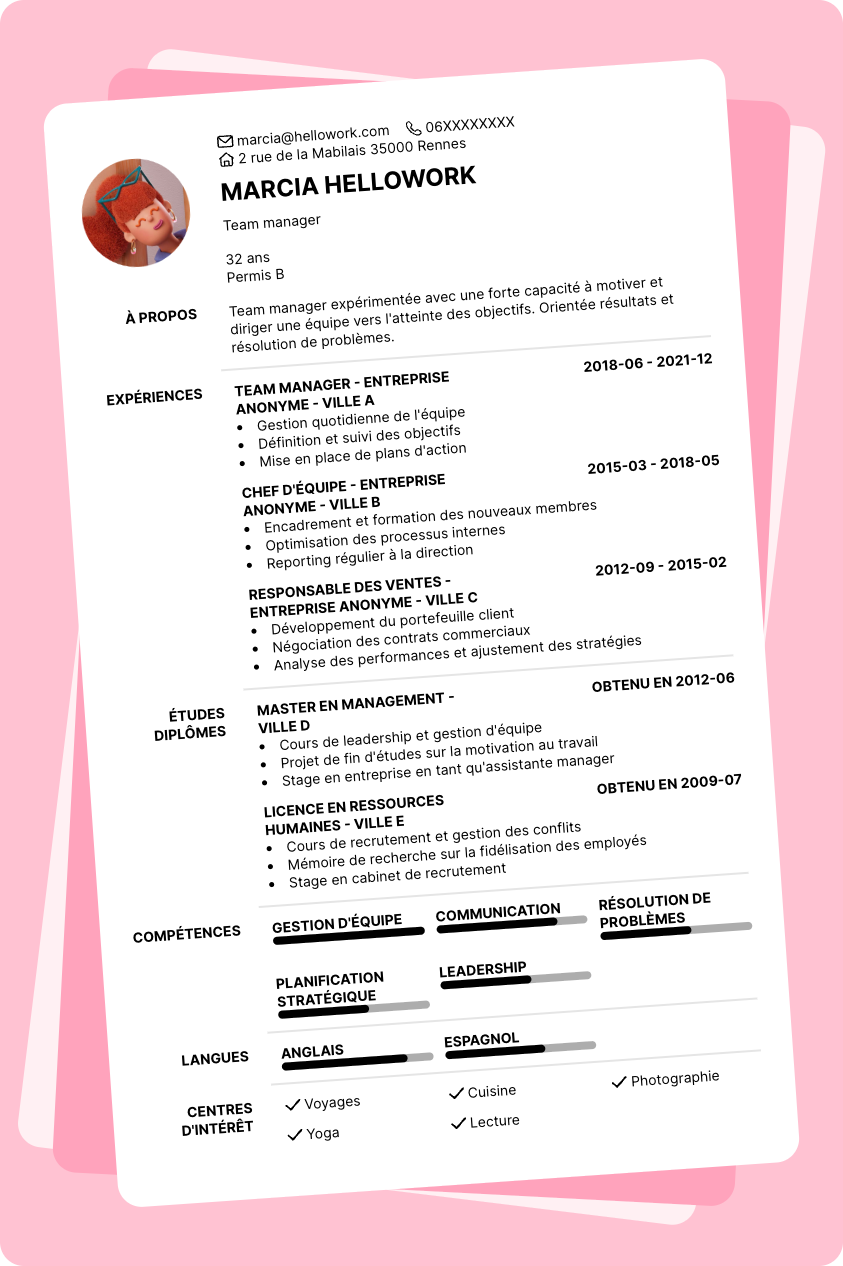 Modèle CV Team manager Exemple CV Team manager