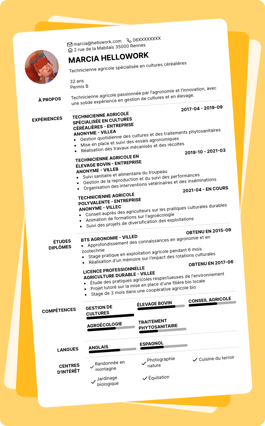 Modèle CV Technicien agricole Exemple CV Technicien agricole