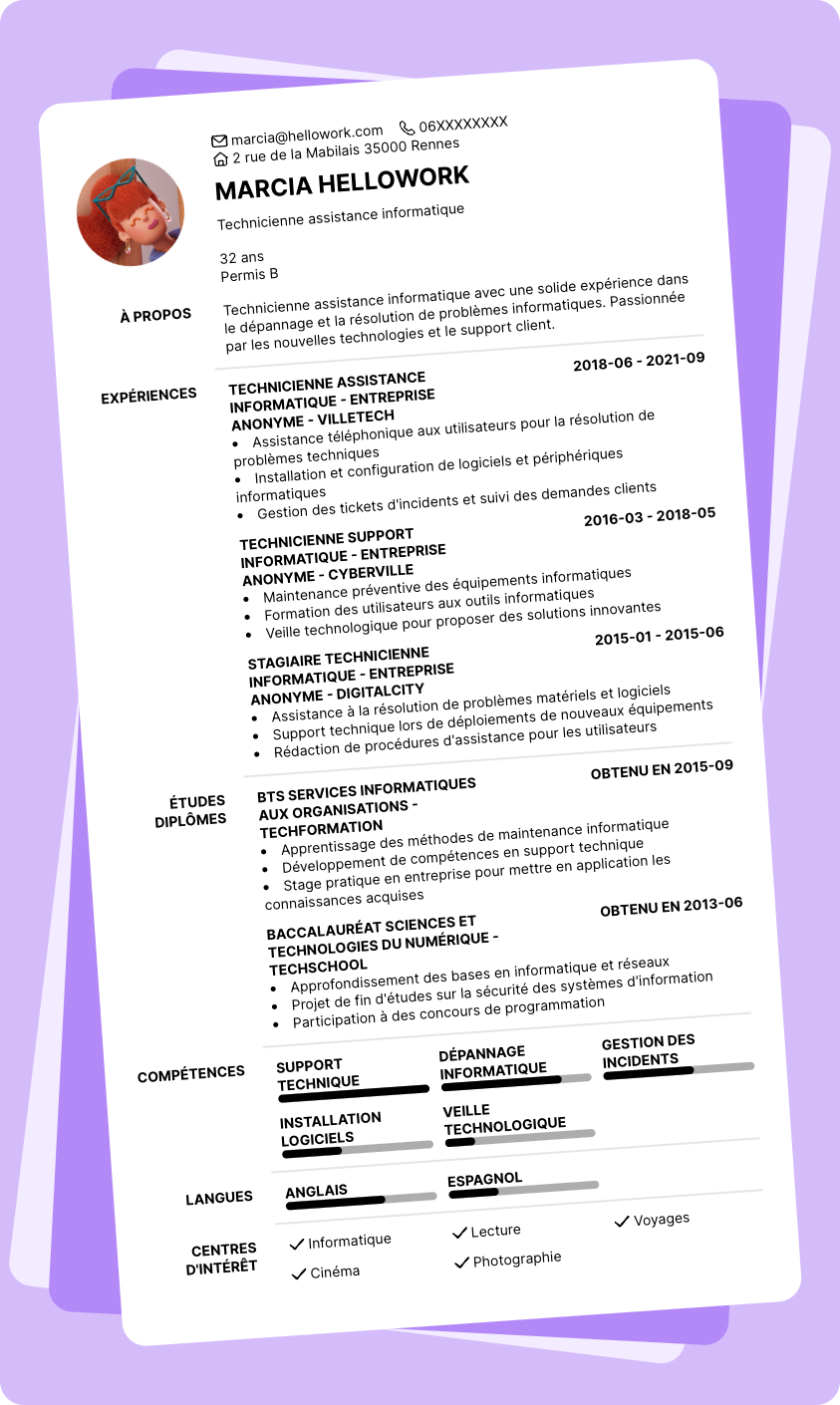 Exemple CV Technicien assistance informatique