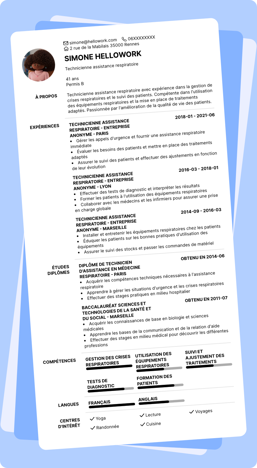 Modèle CV Technicien respiratoire Exemple CV Technicien respiratoire