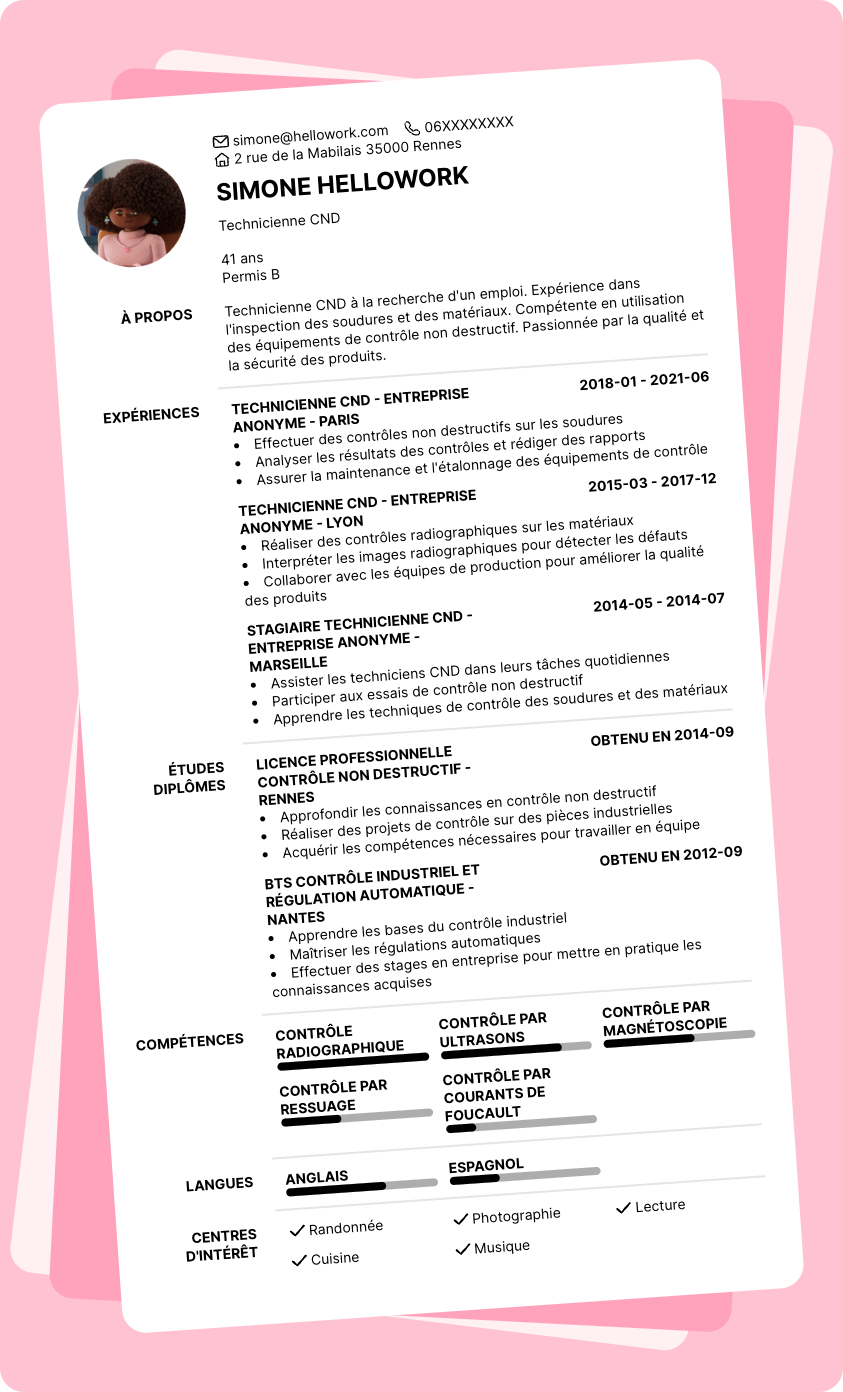 Exemple CV Technicien CND