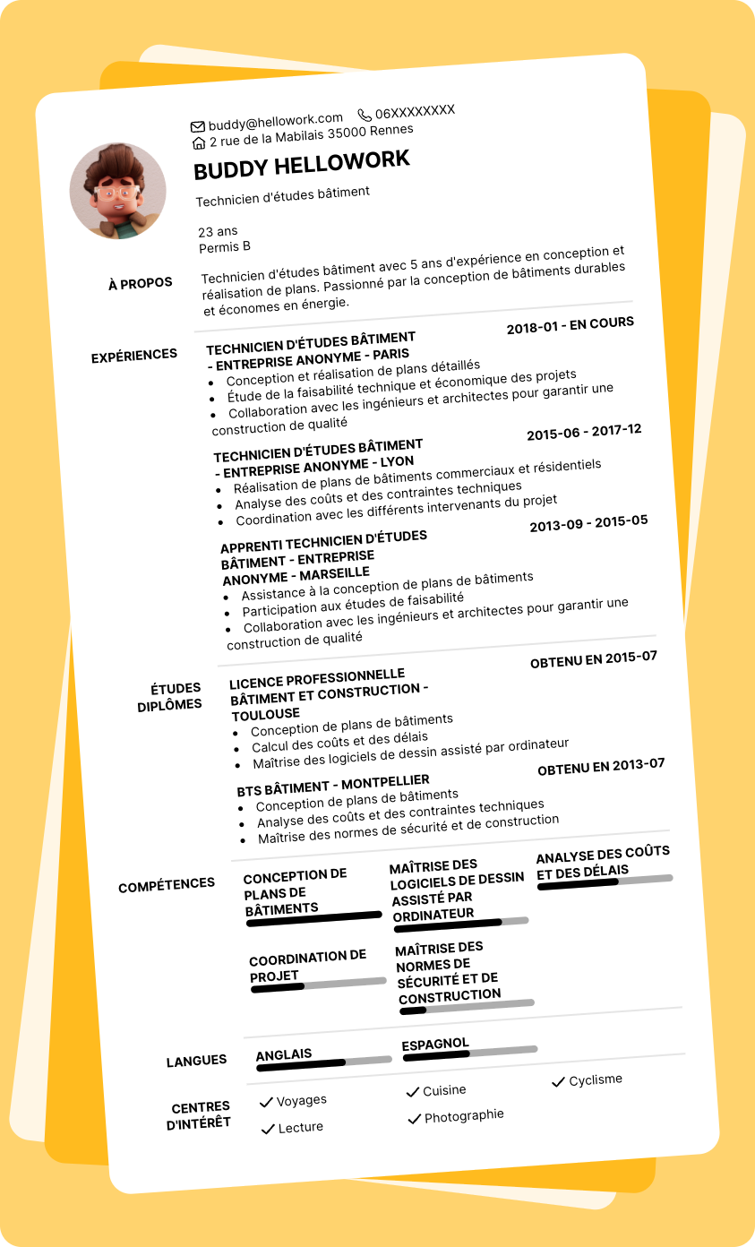 Exemple CV Technicien bâtiment