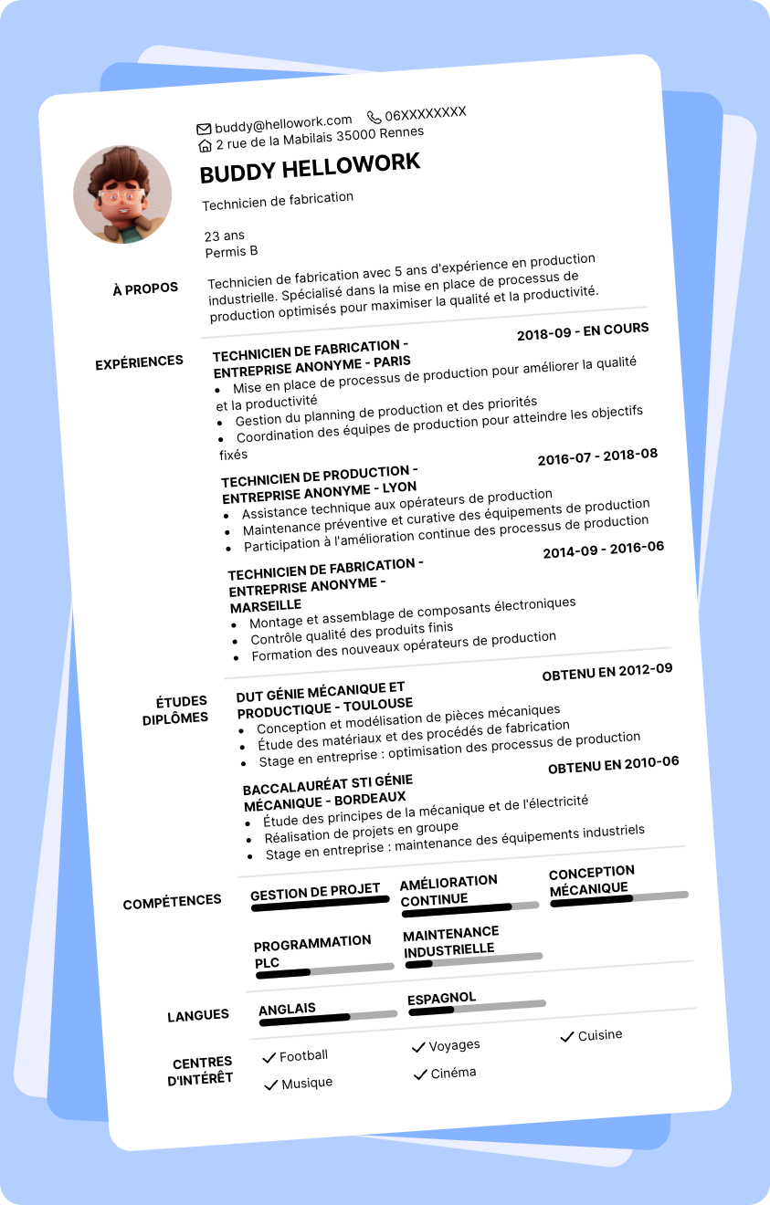 Exemple CV Technicien de fabrication