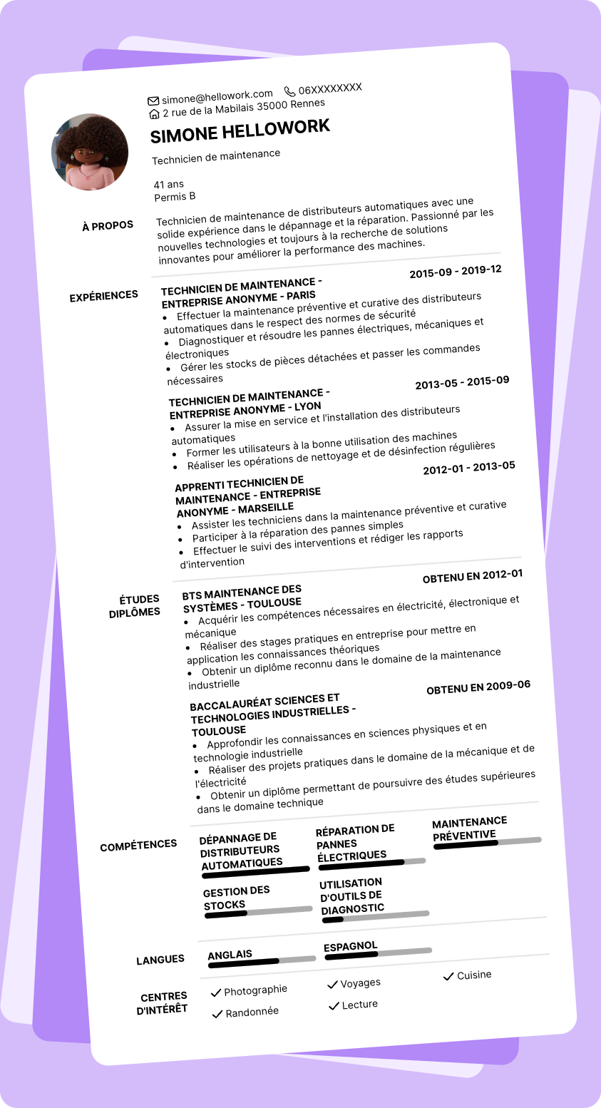 Modèle CV Agent d'approvisionnement de distributeurs automatiques Exemple CV Agent d'approvisionnement de distributeurs automatiques