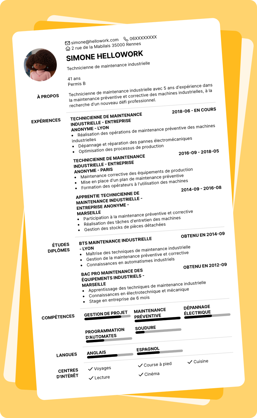 Exemple CV Technicien de maintenance industrielle