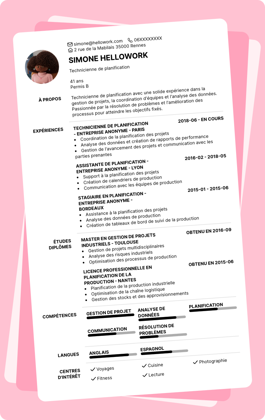 Modèle CV Assistant de planification Exemple CV Assistant de planification