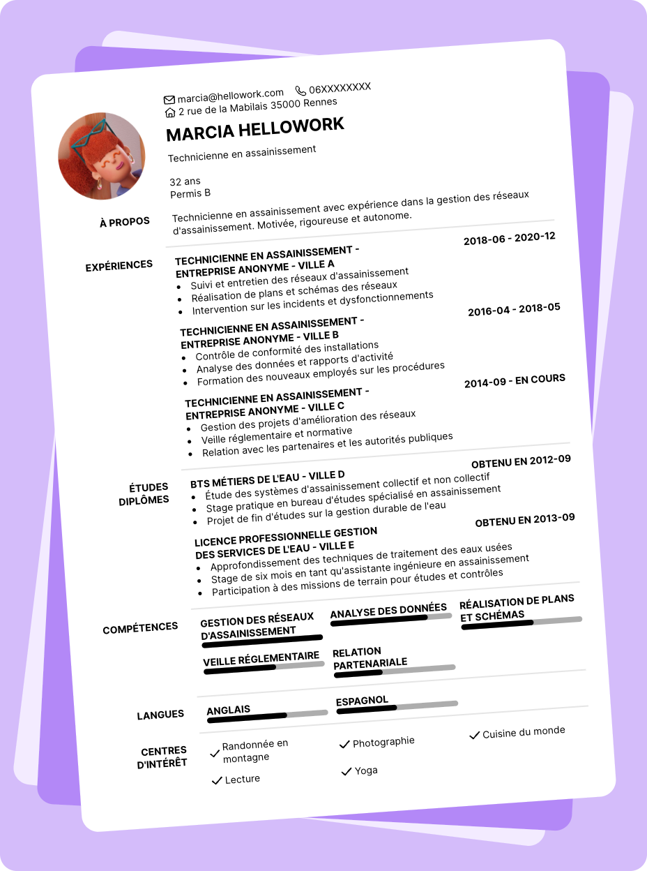 Exemple CV Technicien assainissement
