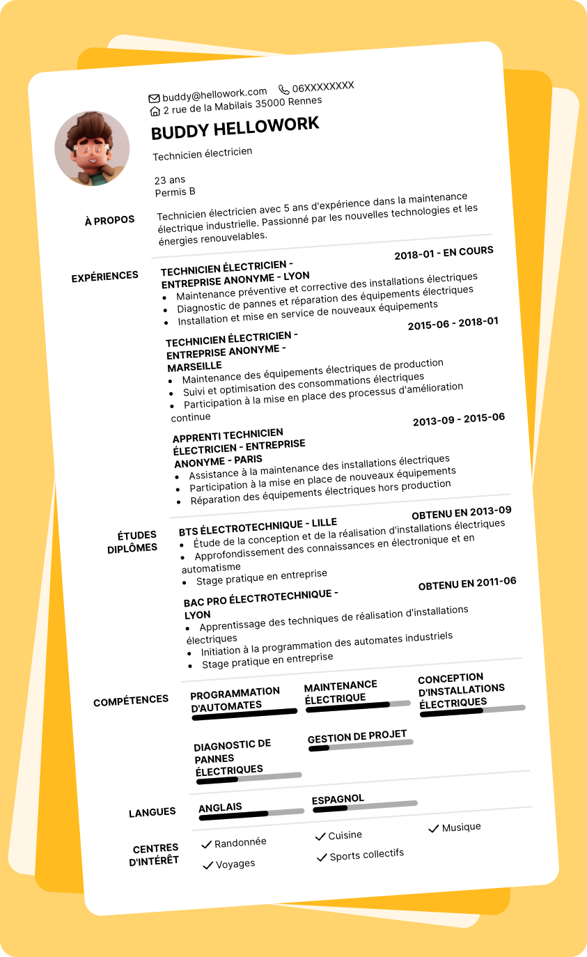 Modèle CV Technicien électricien Exemple CV Technicien électricien