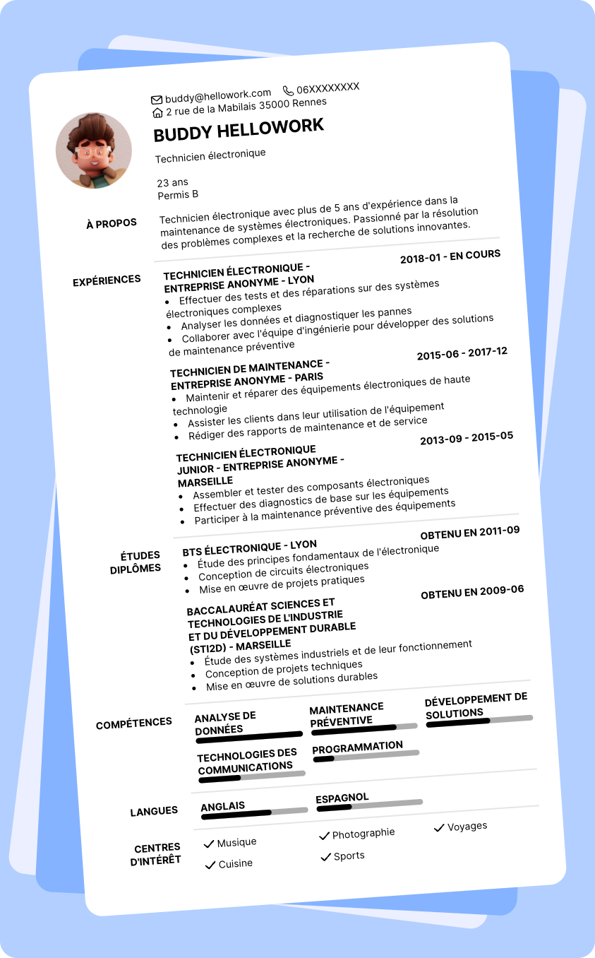 Exemple CV Technicien électronique