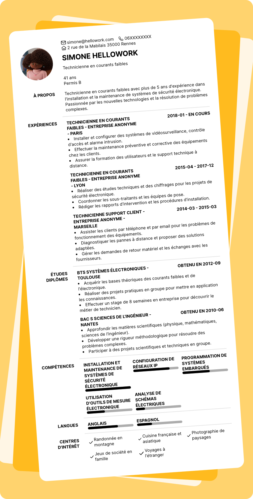 Modèle CV Technicien courant faible Exemple CV Technicien courant faible
