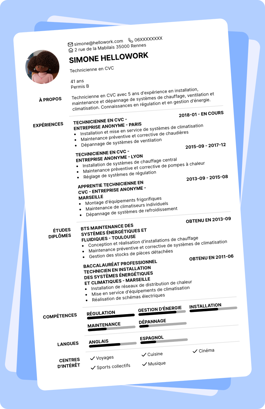 Exemple CV Technicien CVC