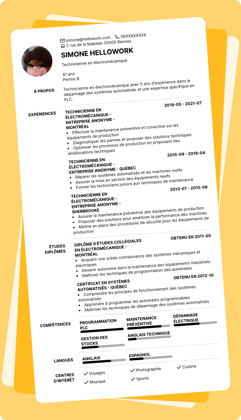 Modèle CV Technicien en électromécanique Exemple CV Technicien en électromécanique