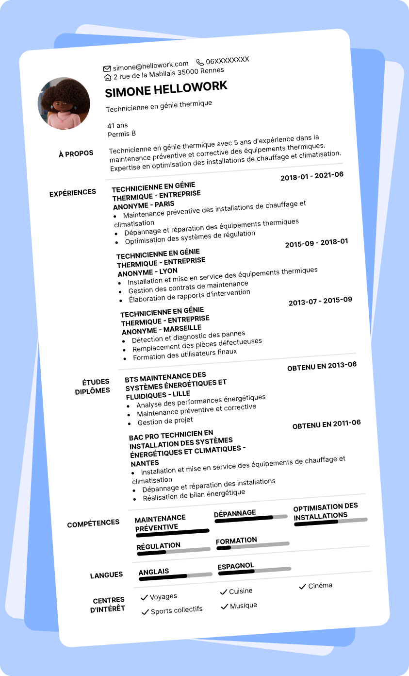 Modèle CV Installateur thermique Exemple CV Installateur thermique