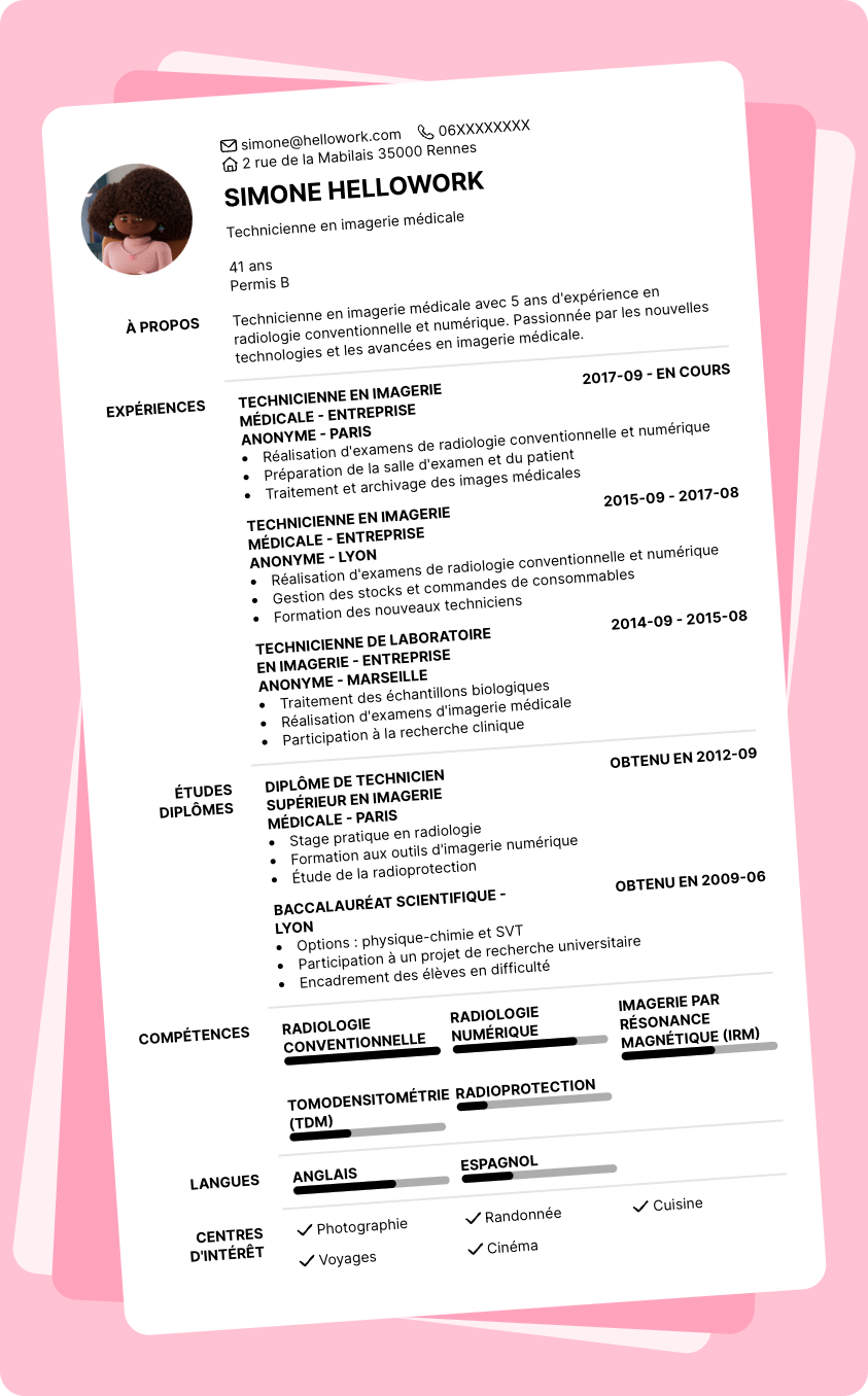Modèle CV Manipulateur de radiologie Exemple CV Manipulateur de radiologie