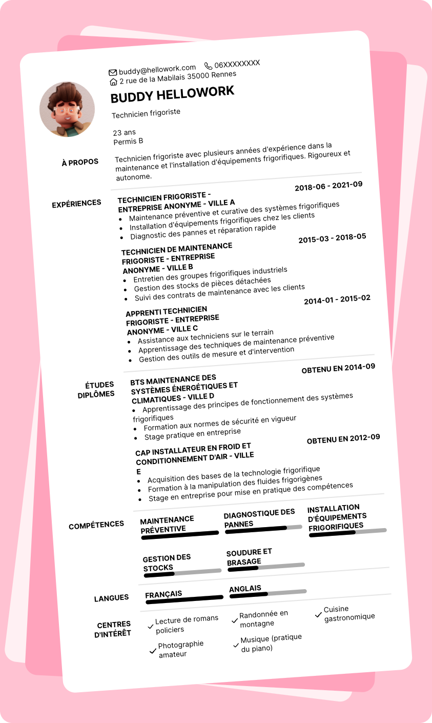 Modèle CV Technicien frigoriste Exemple CV Technicien frigoriste