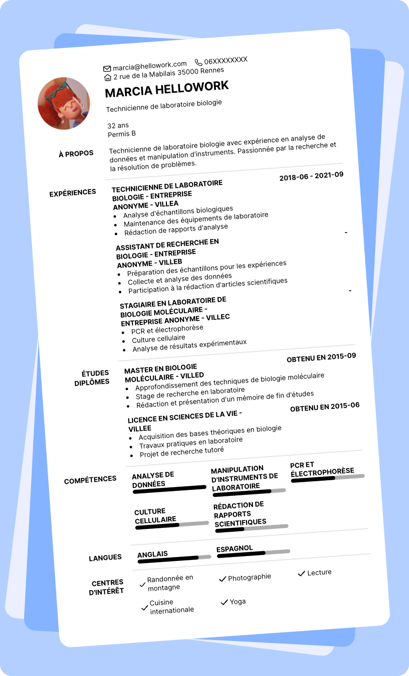 Modèle CV Technicien de laboratoire biologie Exemple CV Technicien de laboratoire biologie