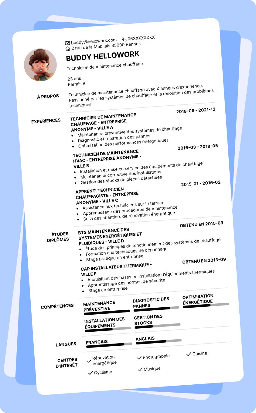Modèle CV Technicien de maintenance chauffage Exemple CV Technicien de maintenance chauffage
