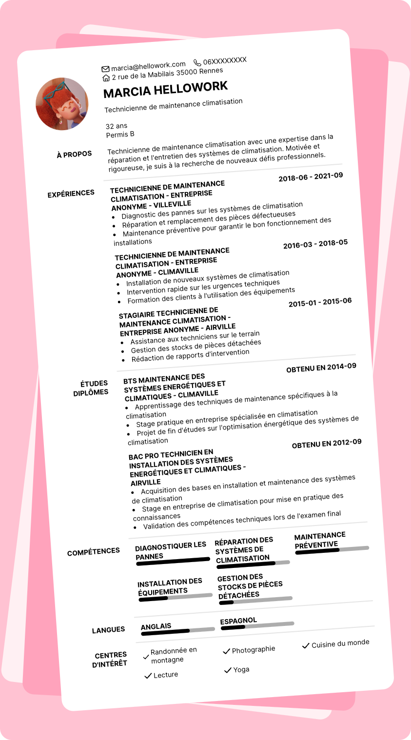 Modèle CV Technicien de maintenance climatisation Exemple CV Technicien de maintenance climatisation