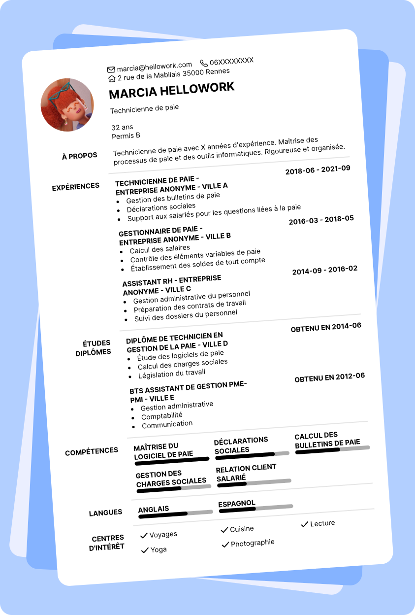 Exemple CV Technicien de paie