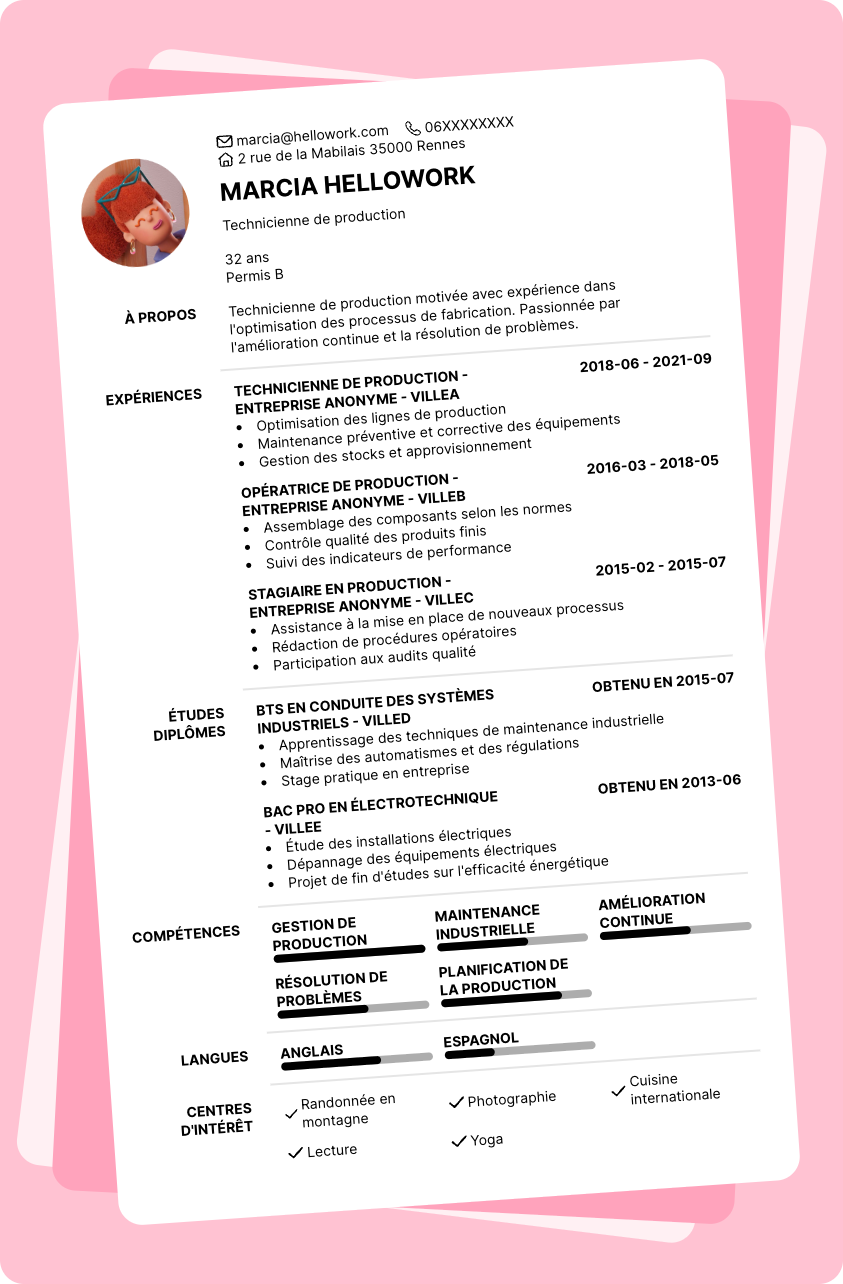 Exemple CV Technicien de production