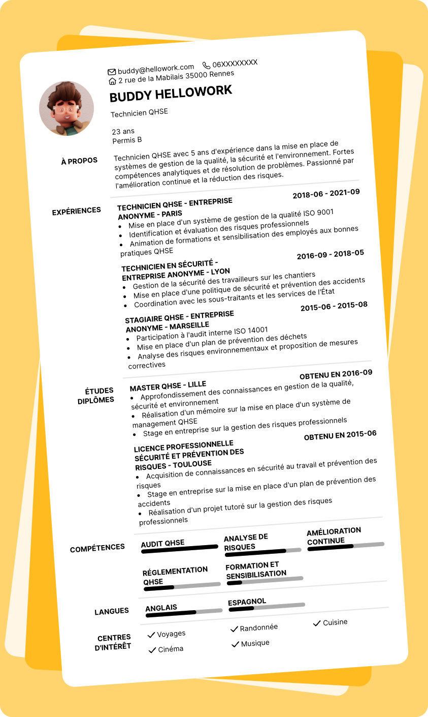 Exemple CV Technicien QHSE