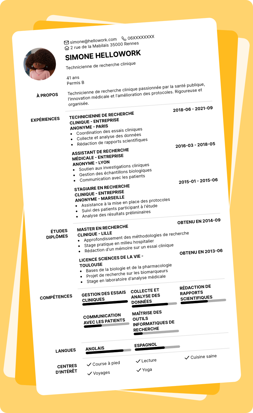 Exemple CV Technicien de recherche clinique